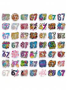 50张趣味6/7贴纸套装，剪贴簿美学贴纸，表情贴纸卡，6/7张有趣贴纸，防水乙烯基贴纸，适用于瓶子、电脑、笔记本电脑、手机、行李箱、笔记本、冰箱等。 - 彩色 - 查看 6