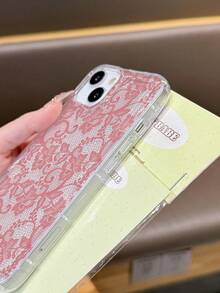 1pc Romantic Lace Pattern Soft Transparent Air Cushion Phone Case, Compatible With IPhone 11/12/13/14/15/16 Pro Max - Multicolor - View 3
