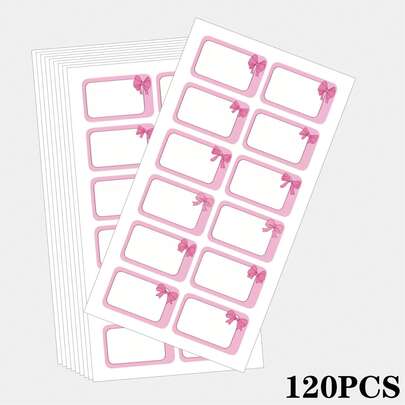 120pcs Pink Bow Blank Sticker Tags, 0.98*1.57 Inch DIY Craft Decoration Stamp Gift Scrapbooking Labels, Suitable For Stationery, Home Organization, Diary, Notebook Marking