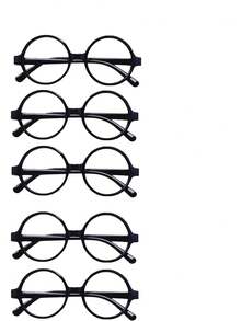 Unisex Round Black Wizard Glasses Frame, No Lenses, Suitable For Travel, Birthday Party, Cosplay And Outfit Matching - Geek Party Supplies, Unisex Solid Color Decorative Photo Props, Stage Performance Props - Simple And Cute Costume Prop - Black - View 11