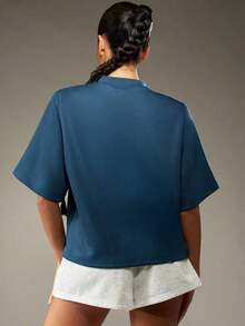Valentine Outfits For WomenMISSGUIDED Oversized T Shirt Mock Neck Wide Half Sleeve Boxy Fit Casual Office Weekend Fall Winter Fashion Minimalist Vers - 藏蓝色 - 查看 2