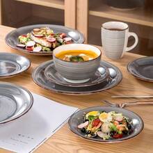 16pcs Stoneware Grey Dinnerware Set With Dinner Plate/ Dessert Plate/ Cereal Bowl/ Mug, Service For 4 - Gray - View 9