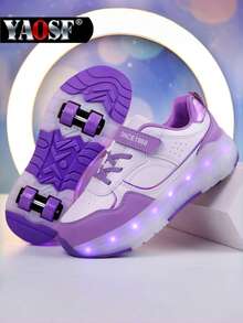 YAOSF Children/Teens Roller Shoes - Upgraded Version With Enhanced Stability, Detachable 2-In-1 Sports Shoes, Street Cool Roller Skating Shoes, Outdoor Sports Luminous Shoes, Parent-Child Shoes, New Inline Skates, Light-Up Shoes At Night, USB Rechargeable Roller Skate Shoes, LED Light-Up Roller Skate Shoes, Sports Shoes With Luminous Soles, Boys/Girls/Students Outdoor Sports Roller Shoes, High-End Children's Festival Gift - Purple - View 10