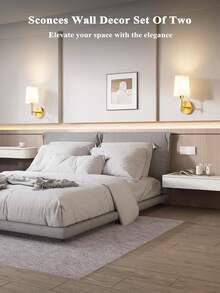 2pcs/1pc Battery Powered Wall Lamp, No Wiring Needed, Rechargeable Dimmable Wall Light With RGB Bulb And Remote Control, Brushed Gold Body With White Minimalist Fabric Shade. Suitable For Modern, Classic And Other Indoor Styles To Enhance The Overall Appearance Of Living Room, Bedroom, Hallway, Foyer, Etc. (Gold) - Wall Lamp - View 8