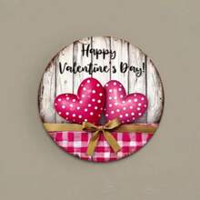 Vintage Valentine's Day Round Metal Tin Sign, 8x8 Inch (20x20cm) - Multi-Style Love Heart Plaque, Farmhouse Wreath Centerpiece, Front Door Decor, Pink Red Buffalo Plaid, Rustic Wood Effect, Romantic Gift For Her, Wedding Anniversary, Living Room, Porch, Bedroom, Waterproof, Printed Rust Effect, Durable Plate, Pre-Drilled Holes, Smooth Edges,Round Metal Sign,Tin Plaque,Wall Art Decor,Hanging Ornament,Aluminum Sign,2D Flat Print,Vintage Retro,Bistro Decor,Shelf Decor - A - 查看 3
