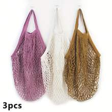 3Pcs Lightweight Woven Handbag Open-Top Solid Color Casual Elegant Carrier For Beach Shopping Everyday Use AU - Purple / White / Brown - View 9