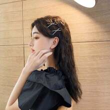 2Pcs/Hanfu Style Hair Clip; Simple Cross-Shaped One-Piece Clip; Water Diamond Hairpin; Bangs Clip; Fringe Clip; Side Clip; Accessory - 金色 - 查看 4