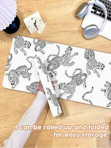 1 Piece, Black Leopard Pattern, PU Leather Mouse Pad, 2mm Thick, Small Office Desktop Mat, Suitable For Students/Gamers/Laptop Users, Waterproof And Non-Slip. - White - View 4