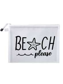 多色防水時尚網格海灘包，印有「Beach Please」彩色圖案、海灘主題、海星與波浪圖案。大容量透明化妝包，尼龍拉鍊盥洗包，輕巧，可裝防曬乳、零食、比基尼和海灘必需品。多色可選 - 彩色 - 查看 12
