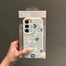 1pc TPU Material Blue Lip Print Full Coverage Fashionable Phone Case Compatible With Samsung A05s, A12, A13, A14, A14 4G, A15, A21s, A23, A25, A32, A32 5G, A34, A35, A50s, A51, A52, A53, A54, A55, A71, A72, A73, S10, S20 FE, S20 Ultra, S21 Ultra, S22, S22 Plus, S23, S24, Redmi 10C, 12C, Note 10, 11, 12, 13, Pro Plus, Note 8, 9 Pro, Full Protective Soft Phone Case - White - View 1