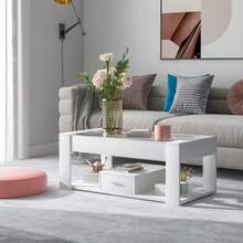 (=WF316882WAA) Living Room Coffee Table With Glass Top, Compartments And Storage Space, White, 100 X 50 X 40 Cm - White - View 6