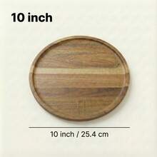 1pc/4pcs Round Acacia Wood Serving Tray, Natural Wooden Plate For Food, Coffee Table Decor, Vanity Organizer & Candle Holder - Farmhouse Kitchen Essentials - Brown - View 12