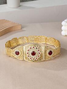 1pc Middle Eastern Style Long Dress Waist Belt, Square Hollow Carved Gold-Plated Adjustable Length, Arabic Bride Wedding Kaftan Waistband - One Size - View 15
