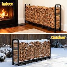 Estante de madera de metal de 8 pies, estante ajustable para madera de fuego con 2 anillos de bloqueo, soporte para troncos interiores y exteriores, soporte de leña resistente, soporta hasta - Negro - Ver 3