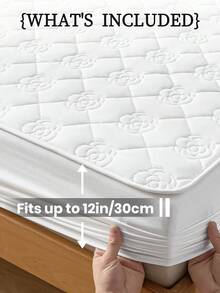 1件防水床笠，床垫保护套，白色床笠，纯色，亲肤透气柔软床笠，纯色床罩，床垫罩，口袋式床罩，卧室保护罩，保护床垫，家居及朋友纺织品礼品，床上用品（不含枕套），秋冬家居装饰 - 白色 - 查看 4