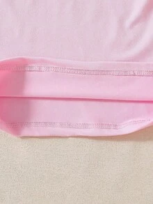 Camiseta térmica de cuello redondo de unicolor clásico para niña, de manga larga versátil, para uso diario - Rosa - Ver 6