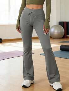 Quần ống loe nữ, quần legging yoga nữ mềm mại, kiểu dáng thanh lịch, thích hợp mặc hàng ngày khi đi bộ đường dài, du lịch, leo núi, chạy bộ và đạp xe. - Xám - Xem 3