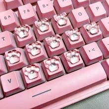40pcs Transparent Cat Paw Keyboard Stickers, 3D Cat Paw Keyboard Decals, Nail Art Protection, Gaming Nail Keyboard Stickers, DIY Stereoscopic Keyboard Stickers, Comes With Transparent Dot Glue, Office & Gaming Accessories - Multicolor (New Model 2) - View 1