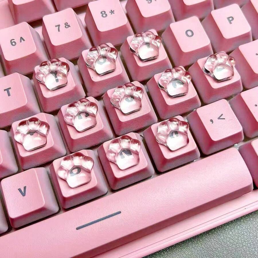 40pcs Transparent Cat Paw Keyboard Stickers, 3D Cat Paw Keyboard Decals, Nail Art Protection, Gaming Nail Keyboard Stickers, DIY Stereoscopic Keyboard Stickers, Comes With Transparent Dot Glue, Office & Gaming Accessories - Multicolor (New Model 2) - View 1