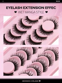 GROINNEYA 新款 6 对卡通假睫毛，打造湿润妆效，漫画风格，动漫风格，自然妆感，交叉纤长款，柔软仿貂毛，时尚浓密，条状假睫毛，适合节日、庆典、派对等场合，可重复使用，延长睫毛。 - 漫畫款濕睫毛 - 查看 3