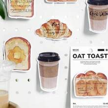 30pcs/Pack Retro Aesthetic Bread & Coffee Shaped Memo Pads, Cute Cartoon Toast, Croissant, Latte Themed Sticky Notes, Suitable For Students, Teachers, Planners, Cafes, Bakeries, Office Supplies, Gifts - Bread Coffee Good Weather - View 2