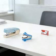1 Set de clips de papel y grapadora en colores pastel. Grapadora giratoria para una operación conveniente y rápida. Adecuado para uso en la oficina o la escuela. - A-1 - Ver 3