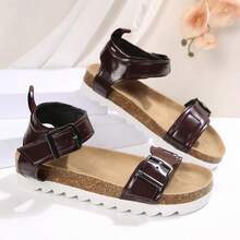 Women's Fashion Thick Bottom Wedge Flat Buckle Hollow Toe One-Strap Sports Sandals - Burgundy - View 2
