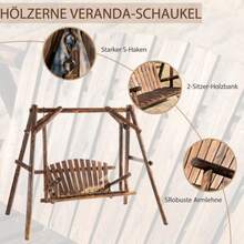 2-Seater Swing, Made Of Solid Wood, Natural Finish, 187 X 137 X 170 Cm, Ideal For Garden And Terrace. - Maroon - View 4