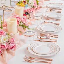 Bộ đĩa tráng miệng 7,5 inch / đĩa ăn chính 10,25 inch, đế trắng viền vàng hồng, phù hợp cho nhiều dịp từ những buổi họp mặt thân mật đến những bữa tiệc lớn. Cho dù bạn tổ chức bữa tối trang trọng hay bữa tiệc ngày lễ thân mật, bộ đĩa này đều có thể nâng tầm trải nghiệm ăn uống và tạo thêm không khí lễ hội cho bàn ăn của bạn. - Nhiều màu - Xem 6