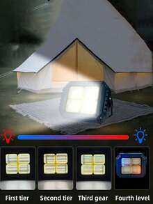 1/2pcs Multi-Function Solar Camping Light, 96 LED Portable Lamp With Side Spotlight, 4 Lighting Modes, 2 X 1200mAh Rechargeable Li-Ion Batteries For All-Night Illumination, Digital Display, USB Or Solar Charging, Suitable For Outdoor, Camping, Emergency, Exploration, Hiking - Dark Green - View 5