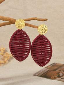 1 par de pendientes hechos a mano con hojas rojas tejidas, adecuados para atuendos diarios y de vacaciones de mujeres - Burdeos - Ver 6