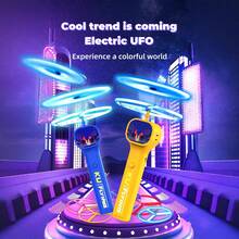 SKYQITIAN Outdoor Glow-In-The-Dark UFO Bamboo Dragonfly Launcher [Includes 6 Small Flying Butterflies, No Need To Worry About Losing Them] Parent-Child Interactive Electric Toy,Powerful Motor,One-Button Launch, Training Children's Outdoor Reaction Skills. - Yellow - Comes With 6 Small Flying Saucers - View 7