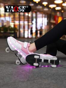 YAOSF Roller Skate Shoes For Teenagers, Upgraded Version With Enhanced Stability, Detachable Dual-Use Sports Shoes, Street Cool Roller Skating Shoes, Outdoor Sports Luminous Shoes, New Inline Skates, Lighted Shoes With Wheels For Night - Pink - View 6