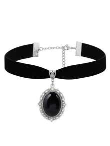 Bộ 3 món phong cách Gothic đính đá đen gồm dây chuyền, mặt dây chuyền và bông tai dành cho nữ, trang sức phong cách punk cổ điển. - Nhiều màu - Xem 3