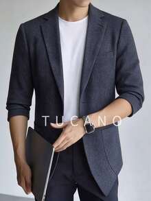 Men's Navy Blue Long Sleeve Sports Jacket, Casual Business Suit, Lightweight & Breathable - Blue - View 1
