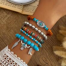 VKME 4/5 Pcs Material Turquoise Bowknot Cactus Boots, Hat, Leaf Elephant Head Pendant Bracelet - Turquoise - View 11