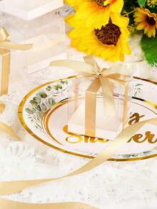 51 hộp quà bằng nhựa PVC trong suốt, hộp quà hình vuông trong suốt, hộp đựng khăn và trà trang trí, thích hợp làm quà tặng bất ngờ cho tiệc sinh nhật tự làm (kèm ruy băng vàng) - Vàng - Xem 4