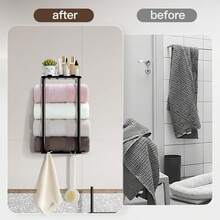 Bathroom Rolled Towel Rack: 4-Tier Wall Mounted Towel Storage Holder, Hanging Organizer For Towels, Blankets, Large Bath Sheets, Space Saving In RV, Closet, Toilet, Cabinet, Silver - Black(2-tier) - 查看 7