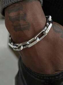 1Pc Stainless Steel Personalized Locomotive Punk Rock Chain Bracelet For Men Fashion Jewelry Gift - Silver - View 4