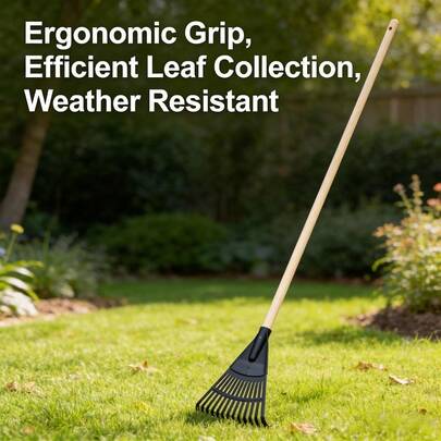 8-Inch Wood And Poly Shrub Leaf Rake - Lightweight Durable Yard Tool For Easy Fall Leaf Cleanup