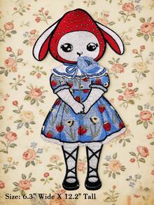 1pc Rabbit Embroidered Cloth Patch Sticker, Cartoon Animal Embroidery Applique, DIY Embroidered Badge, Sewing Material - Multicolor - View 16