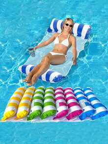 1pc Inflatable Hammock With Net, Foldable Dual-Use Backrest Floating Raft, Water Recreation Lounge Chair Floating Bed Sofa - Multicolor - View 2