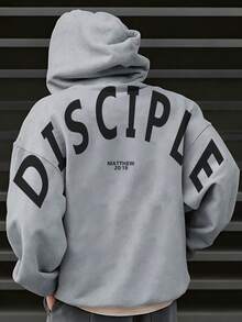 Men's Hoodie |   Letter Print Disciple Matthew 20:19 Faith-Inspired  Style Cotton Material Comfort & Breathability Casual & Sporty Outfits--Going Out Tops For Men, Men Gifts. - Grey - View 1