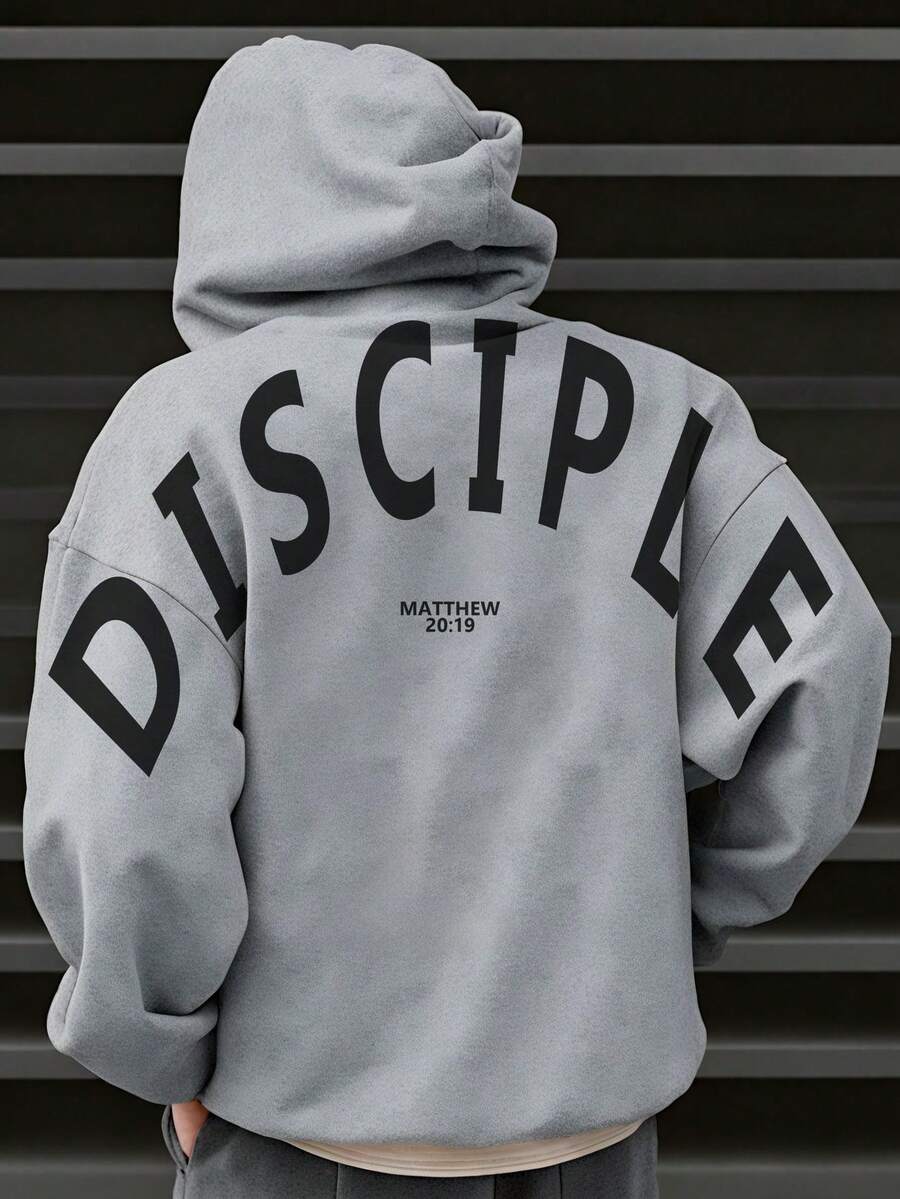 Men's Hoodie | Letter Print Disciple Matthew 20:19 Faith-Inspired Style Cotton Material Comfort & Breathability Casual & Sporty Outfits--Going Out Tops For Men, Men Gifts. - Grey - View 1