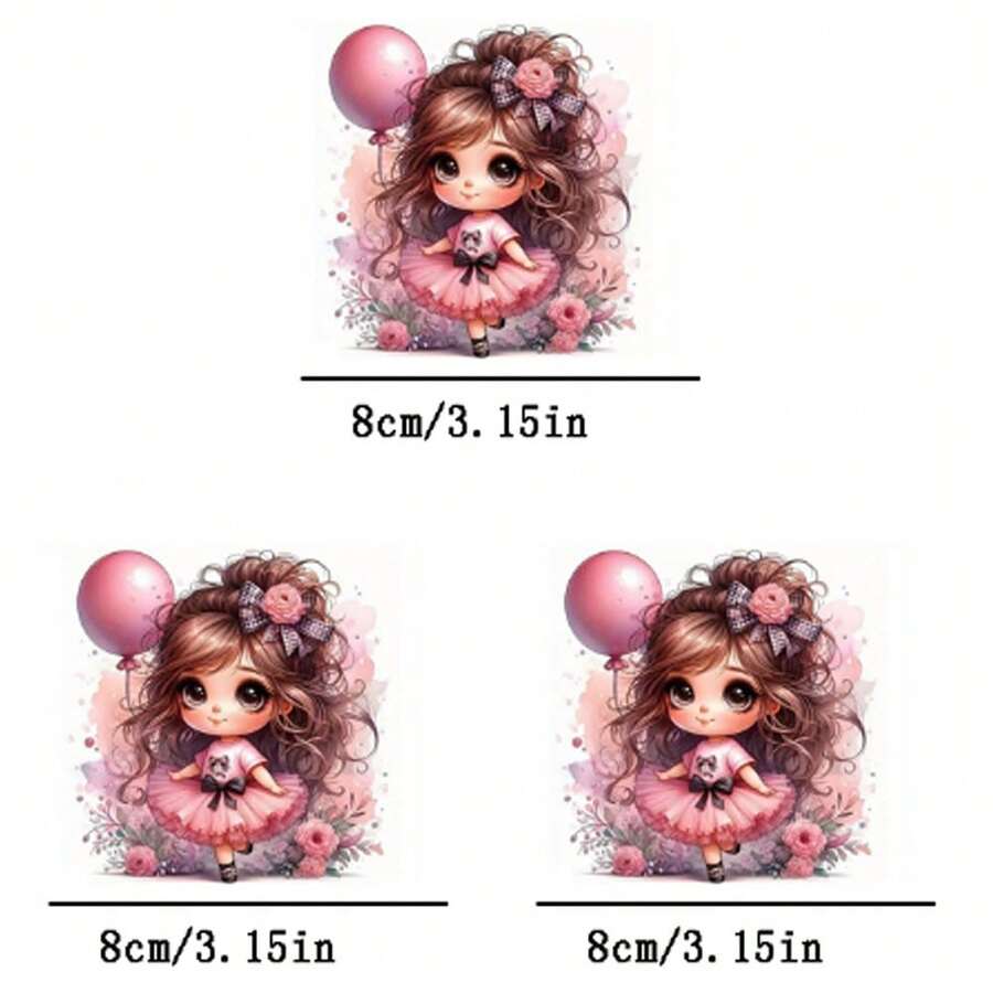 1pc/2pcs/3pcs Pink Skirt Girl Heat Transfer Stickers, Ironing And Washable, Applicable To T-Shirts, Jeans, Sweaters, Handbags, Pillows, Cushions, Queen - 3PCS-s - View 1
