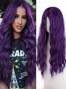 酒红色长卷发假发，深红色刘海假发，酒红色渐变假发，天然耐热合成假发，适合万圣节/圣诞节/角色扮演/派对 - 彩色 - 查看 8