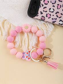 1个多巴胺硅胶珠手链钥匙扣，花朵/蝴蝶吊坠设计，可爱吸睛，非常适合春夏出行 - 彩色 - 查看 8