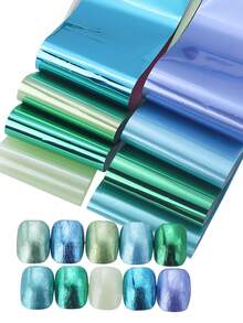 10张圣帕特里克节绿色美甲箔转印贴纸，金属绿色美甲贴纸，绿蓝浅绿色美甲箔DIY星空纸DIY粘贴式美甲装饰，美甲用品 - 彩色 - 查看 8