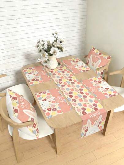 Conjunto de decoração de Páscoa com 1/4/5/6/7 peças, coelhos, coelhinhos da Páscoa, ovos, Feliz Páscoa, conjunto de decoração para casa, decoração para sala de estar, decoração para quarto, decoração para sala de jantar, material de linho sintético, vários tamanhos disponíveis, decoração para mesa de jantar, toalha de lareira, jogos americanos, porta-copos, acessórios para casa