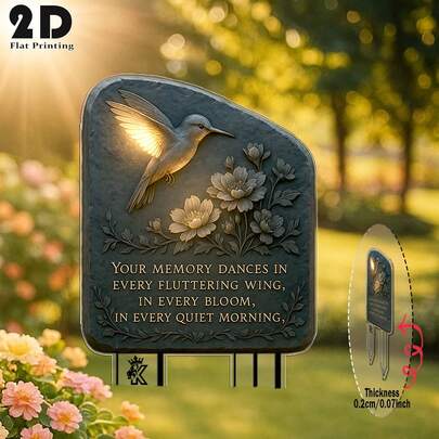 2D Flat, Acrylic Farmhouse Style Boho Hummingbird Memorial Garden